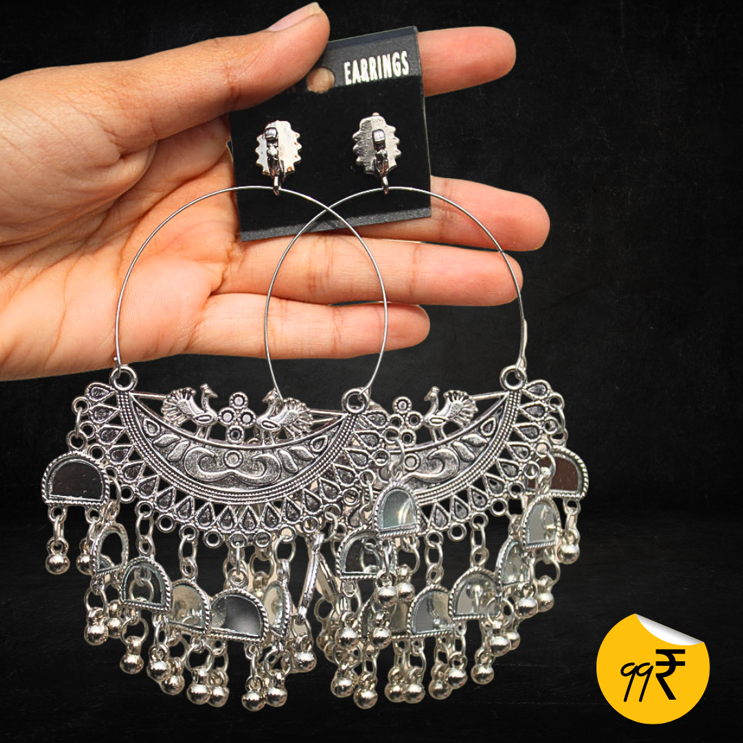 Silver Mirror Chandbali