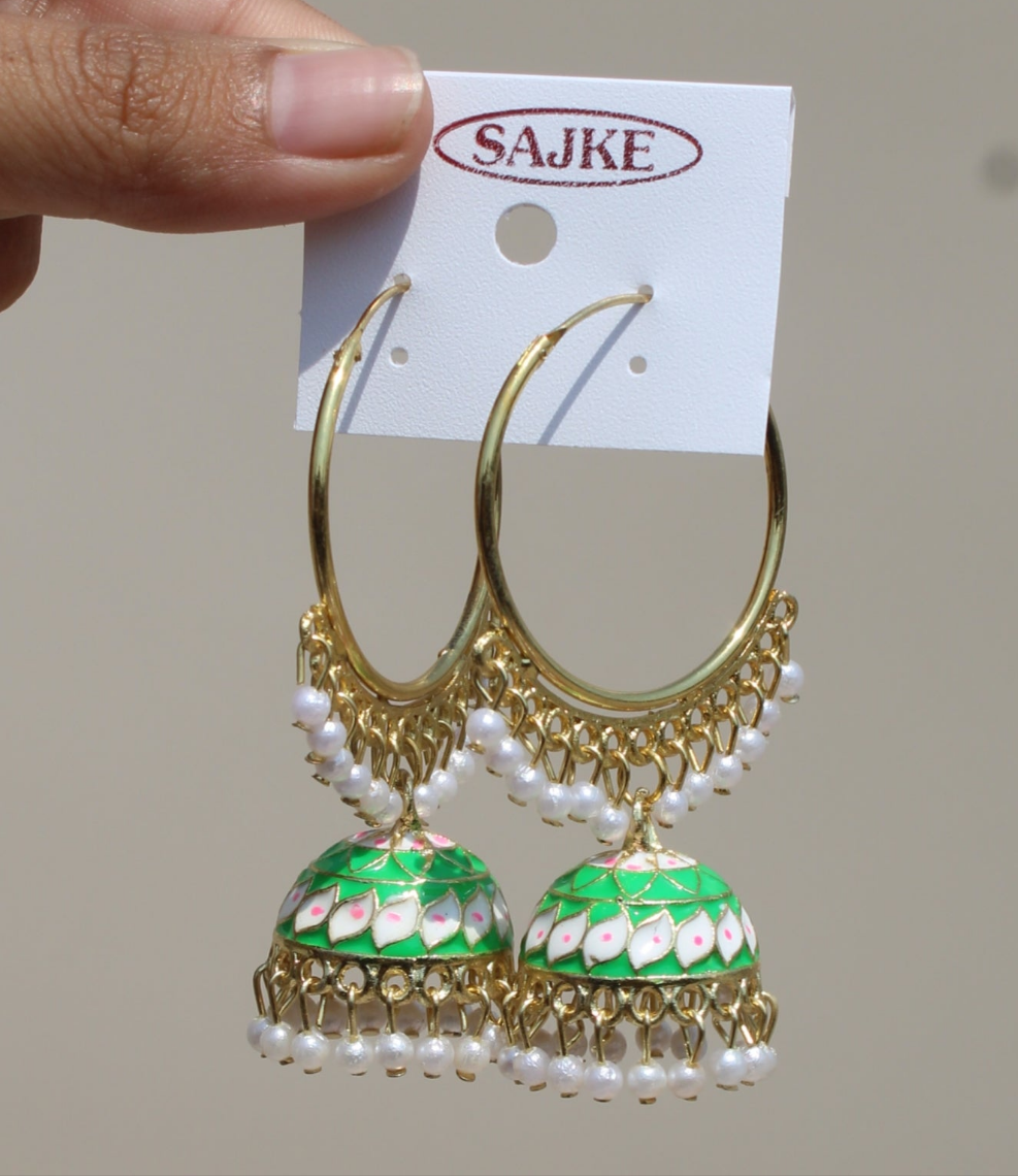 green Meenakari Jhumka