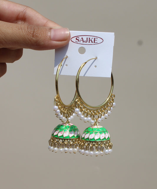 green Meenakari Jhumka