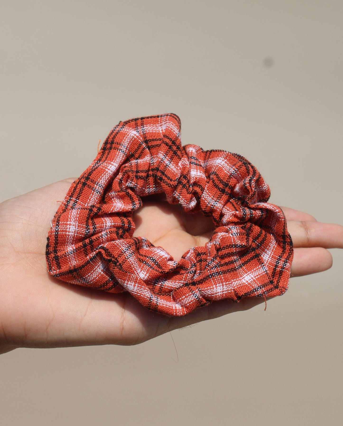 Check Print orange Medium size Scrunchie