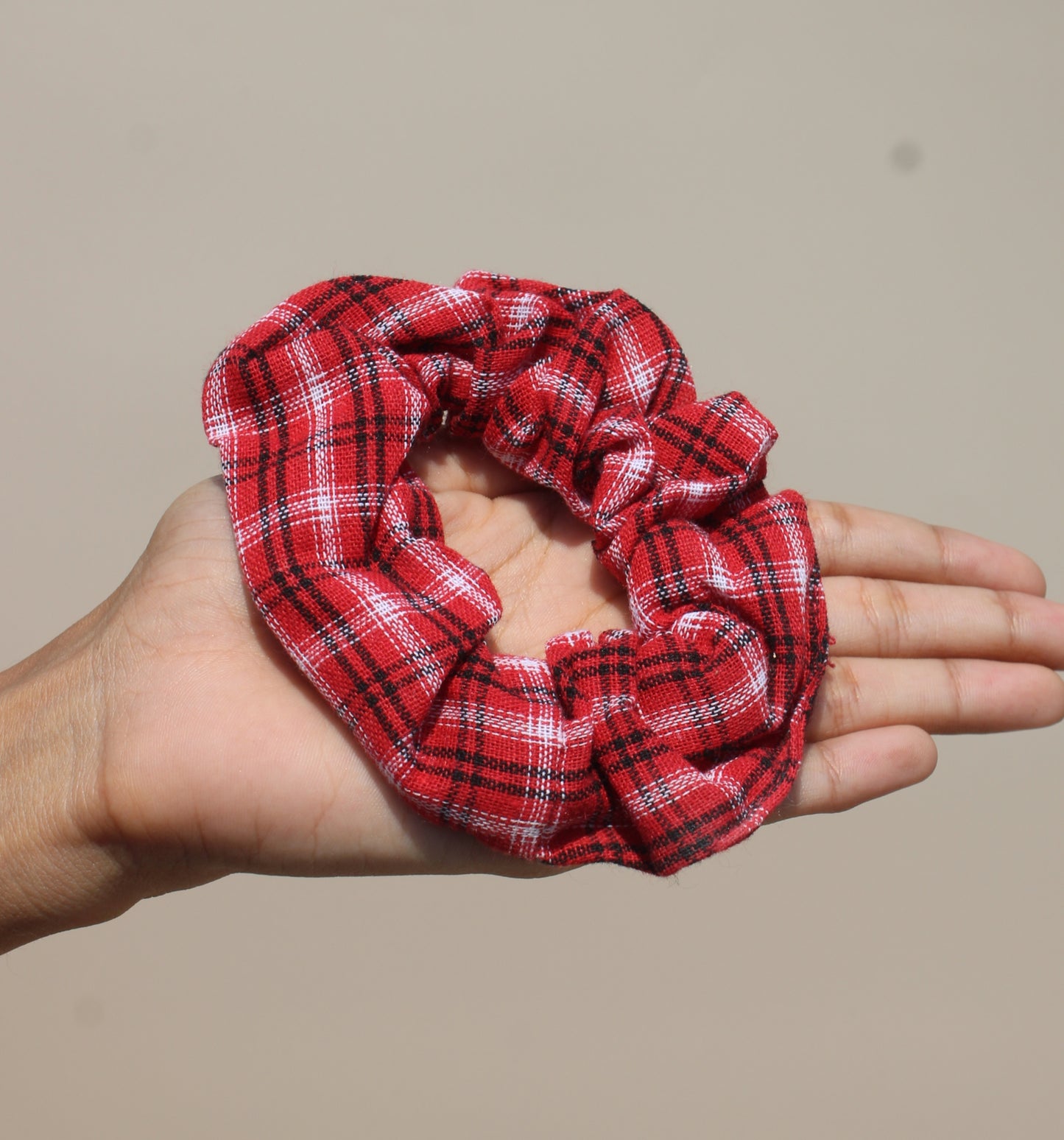 Check Print Red Medium size Scrunchie