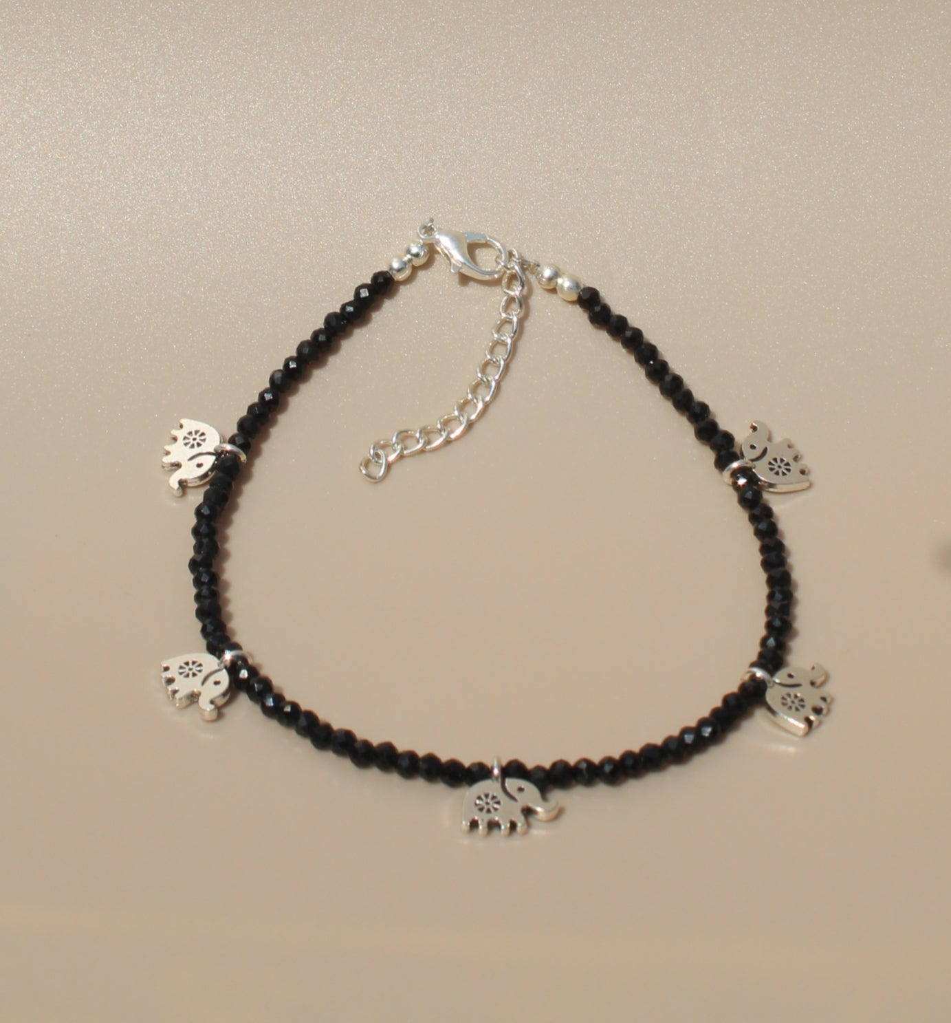 Black Crystal With Elephant Hanging Anklet