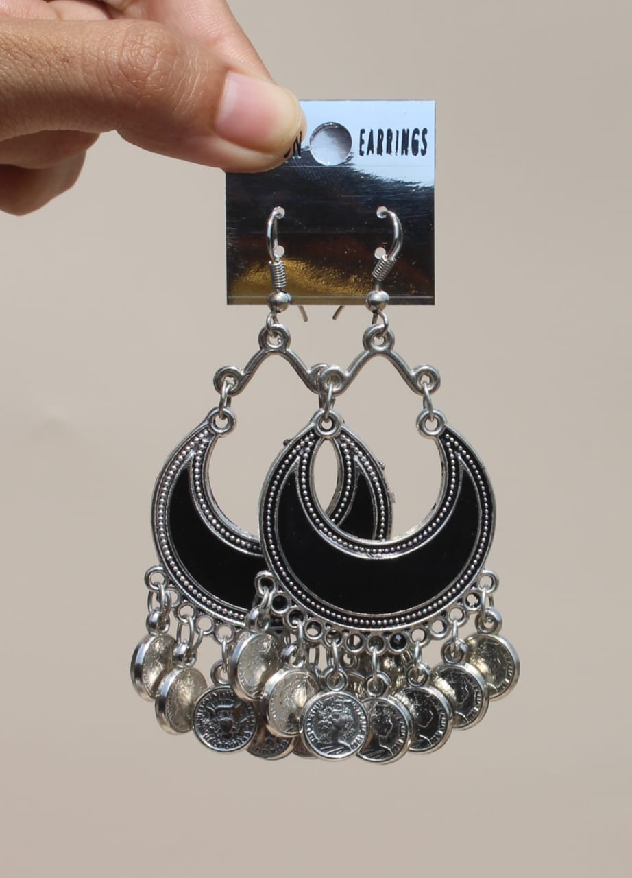 Coin Oxidised Earring