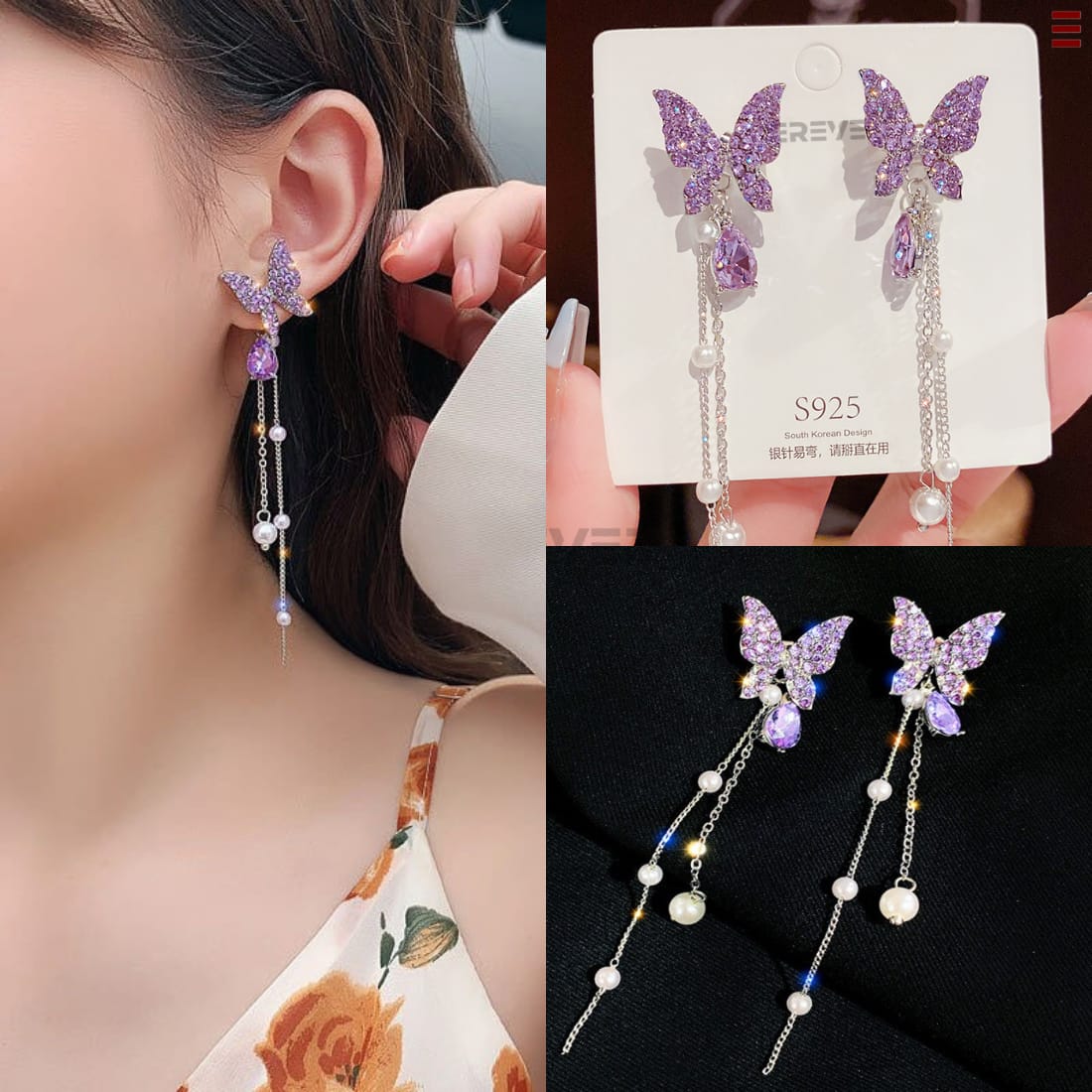 Purple Butterfly Korean Earring (925 silver needle )