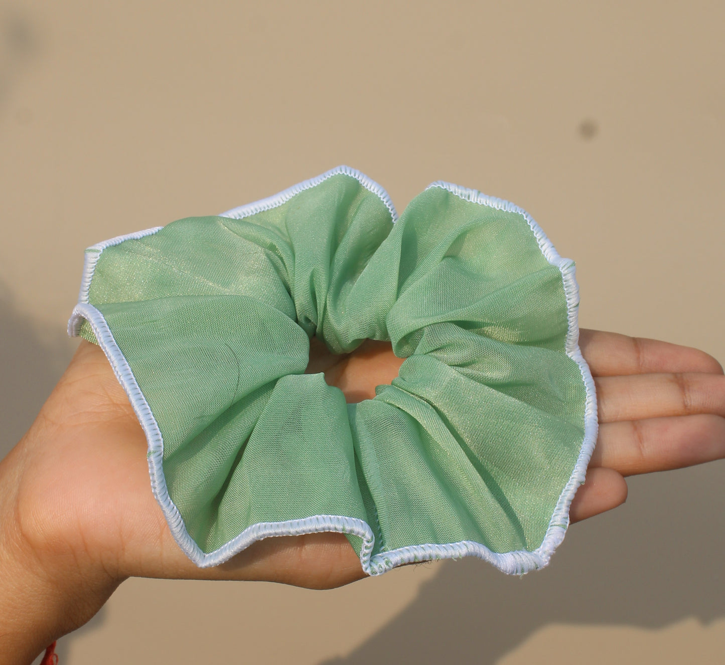 Medium Size Green Scrunchie ( NORMAL RUBBERBAND USED AS ELASTIC )