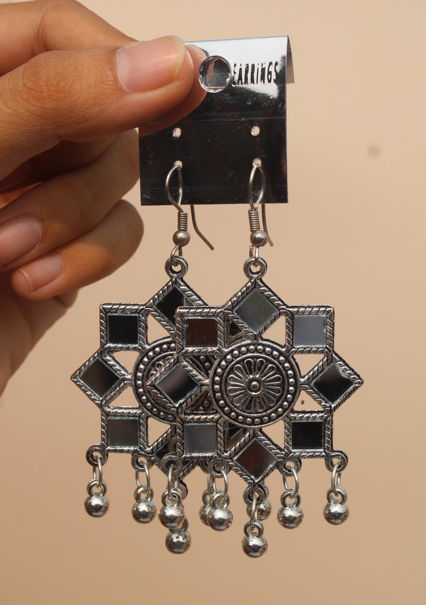 Small Mirror Oxidised Earring