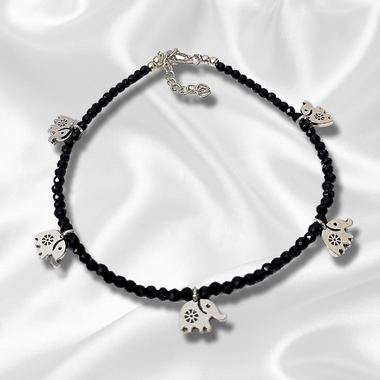 Black Crystal With Elephant Hanging Anklet