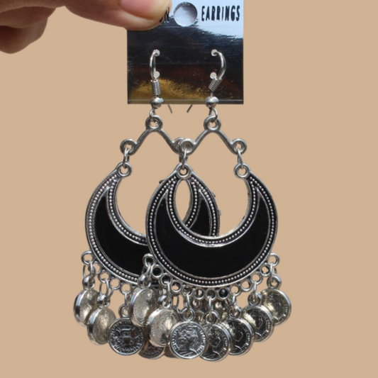 Coin Oxidised Earring