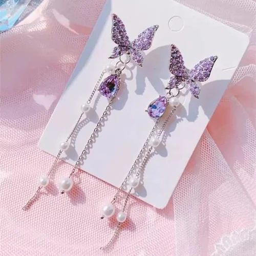 Purple Butterfly Korean Earring (925 silver needle )